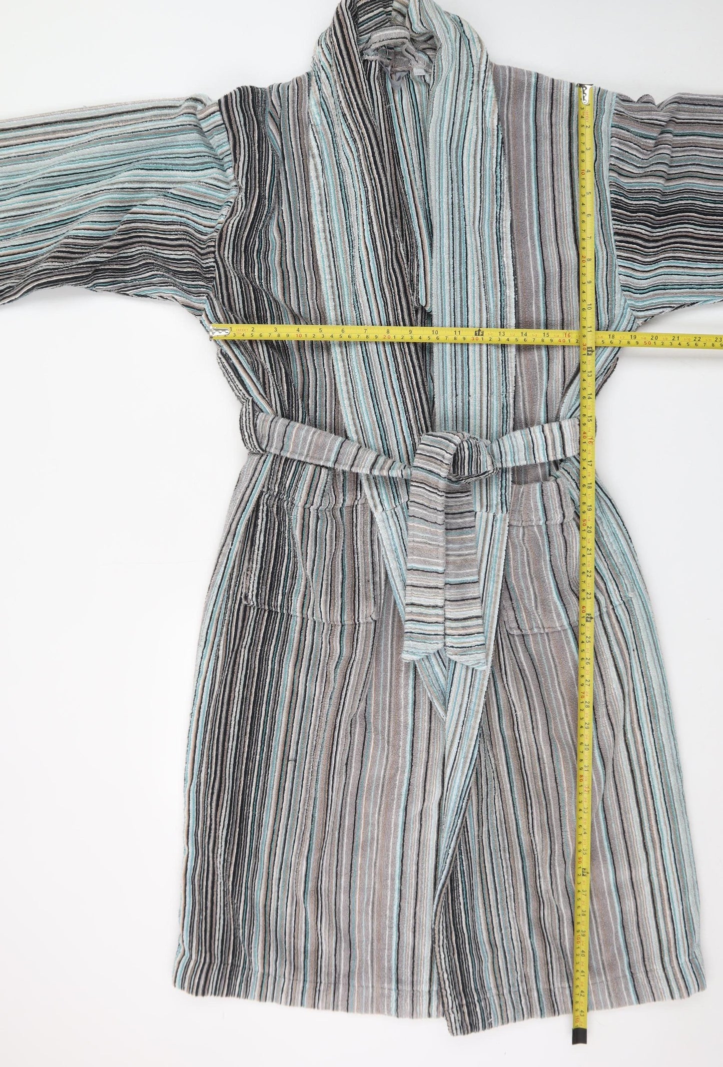 John Lewis Men’s Grey Blue Striped Cotton Velour Robe L/XL
