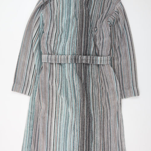 John Lewis Men’s Grey Blue Striped Cotton Velour Robe L/XL