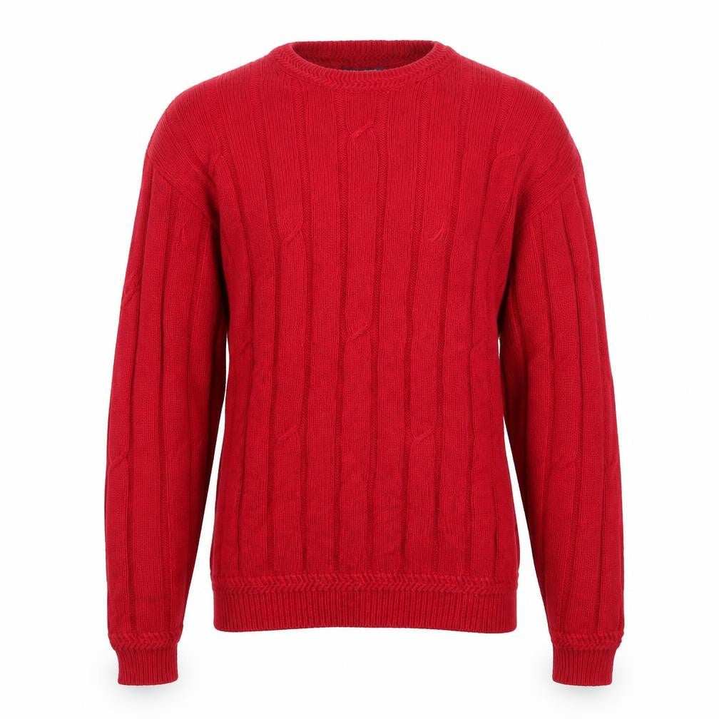 Nautica Men's Red Cotton Cable-Knit Crew Neck Jumper Size L