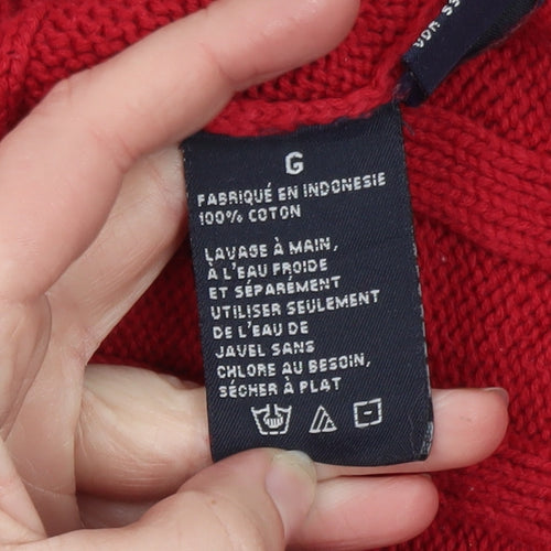 Nautica Men's Red Cotton Cable-Knit Crew Neck Jumper Size L
