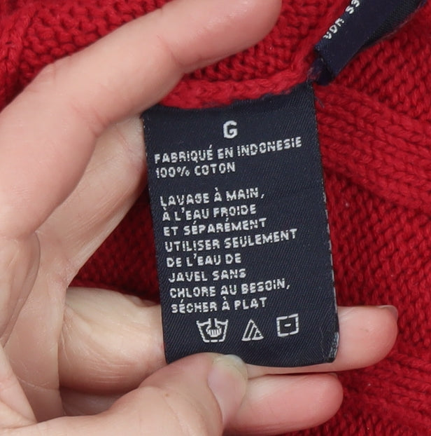 Nautica Men's Red Cotton Cable-Knit Crew Neck Jumper Size L
