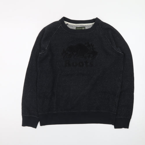 Roots Men's Black XS Pullover Sweatshirt Logo Knit Classic
