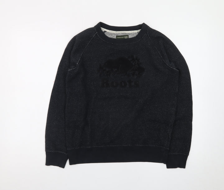 Roots Men's Black XS Pullover Sweatshirt Logo Knit Classic