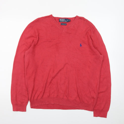 Polo Ralph Lauren Men's Red Cotton V-Neck Pullover Jumper L