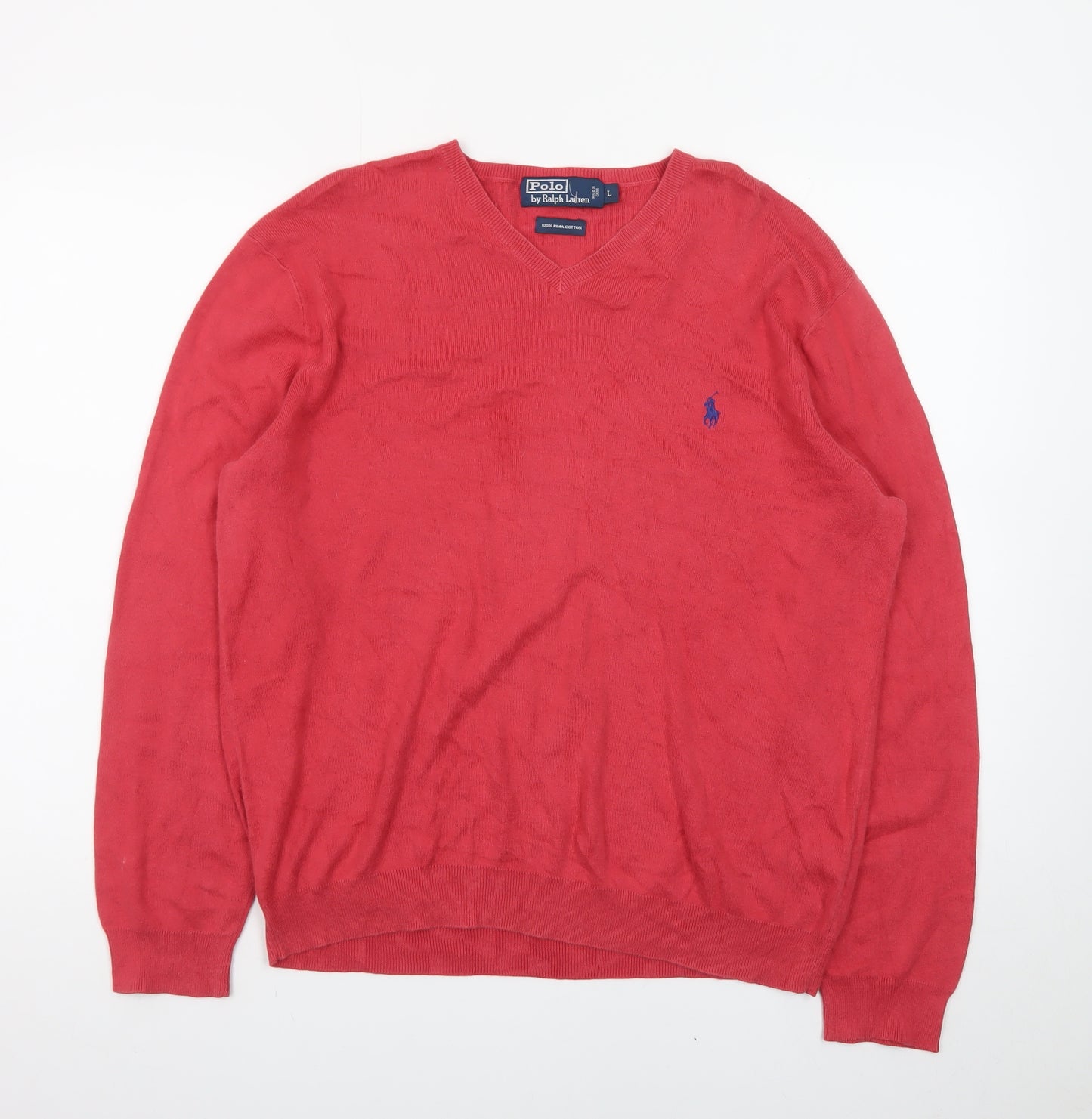 Polo Ralph Lauren Men's Red Cotton V-Neck Pullover Jumper L