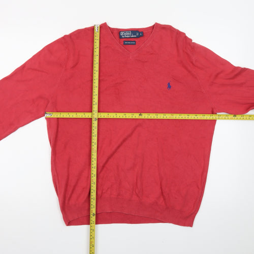 Polo Ralph Lauren Men's Red Cotton V-Neck Pullover Jumper L