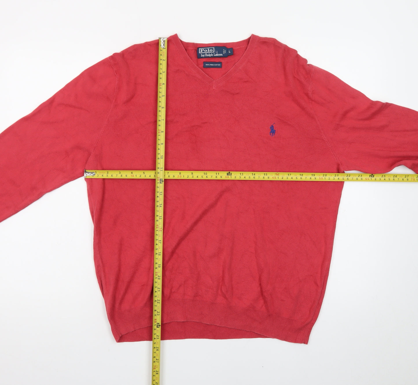 Polo Ralph Lauren Men's Red Cotton V-Neck Pullover Jumper L