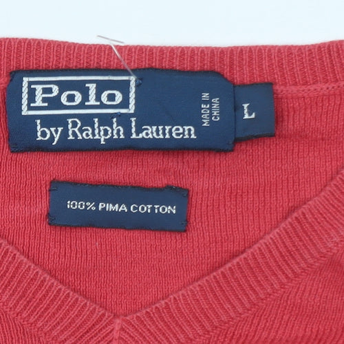 Polo Ralph Lauren Men's Red Cotton V-Neck Pullover Jumper L