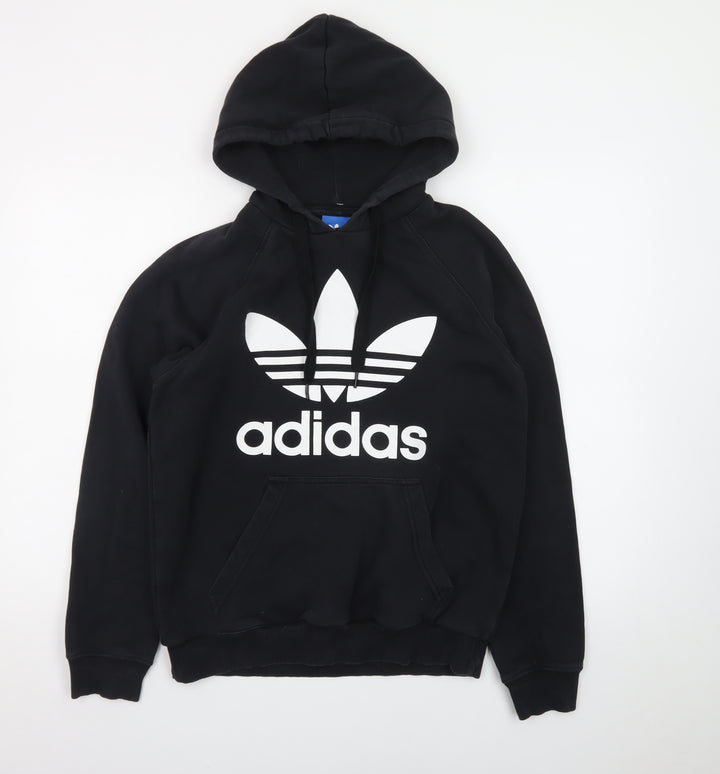 Adidas Mens Black Pullover Hoodie Small Logo Fleece Sweatshirt
