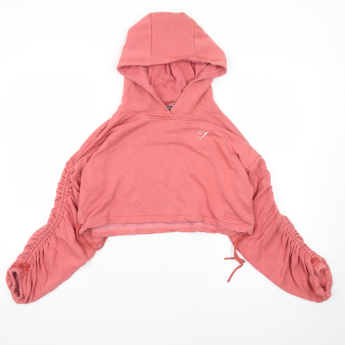 Gymshark Womens Pink Cropped Pullover Hoodie Size S Lightweight