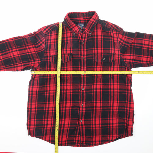 Faded Glory Men's Red Black Plaid Cotton Flannel Button-Up Shirt L