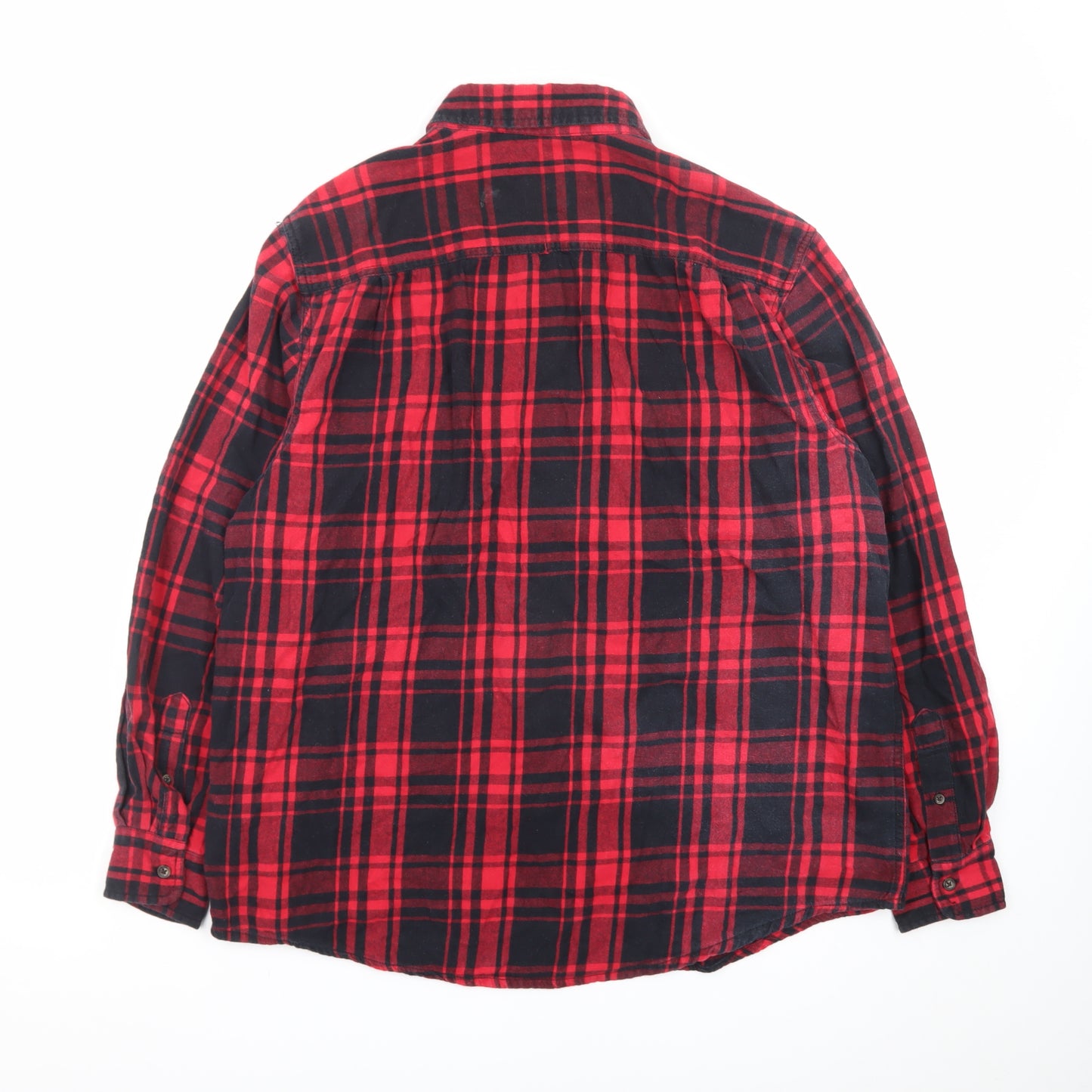 Faded Glory Men's Red Black Plaid Cotton Flannel Button-Up Shirt L