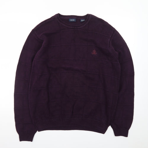 IZOD Men's Purple Cotton Crew Neck Jumper Size L
