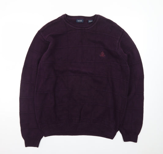 IZOD Men's Purple Cotton Crew Neck Jumper Size L