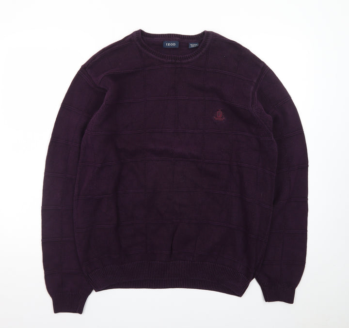 IZOD Men's Purple Cotton Crew Neck Jumper Size L