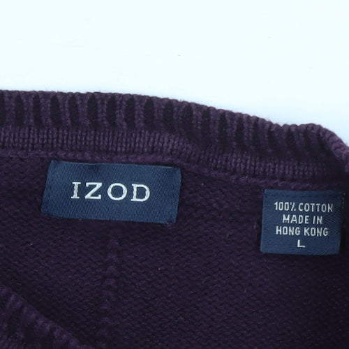 IZOD Men's Purple Cotton Crew Neck Jumper Size L
