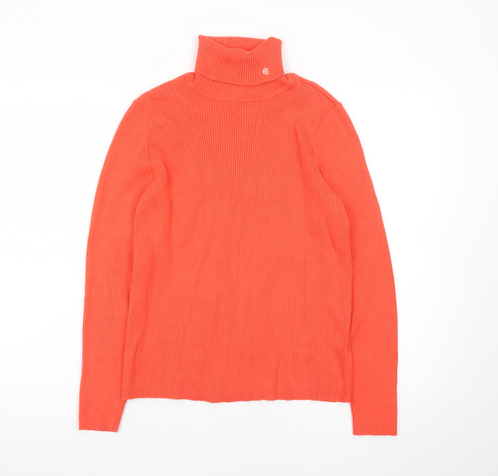 Lauren Ralph Lauren Women’s Orange Roll Neck Cotton Jumper Size M