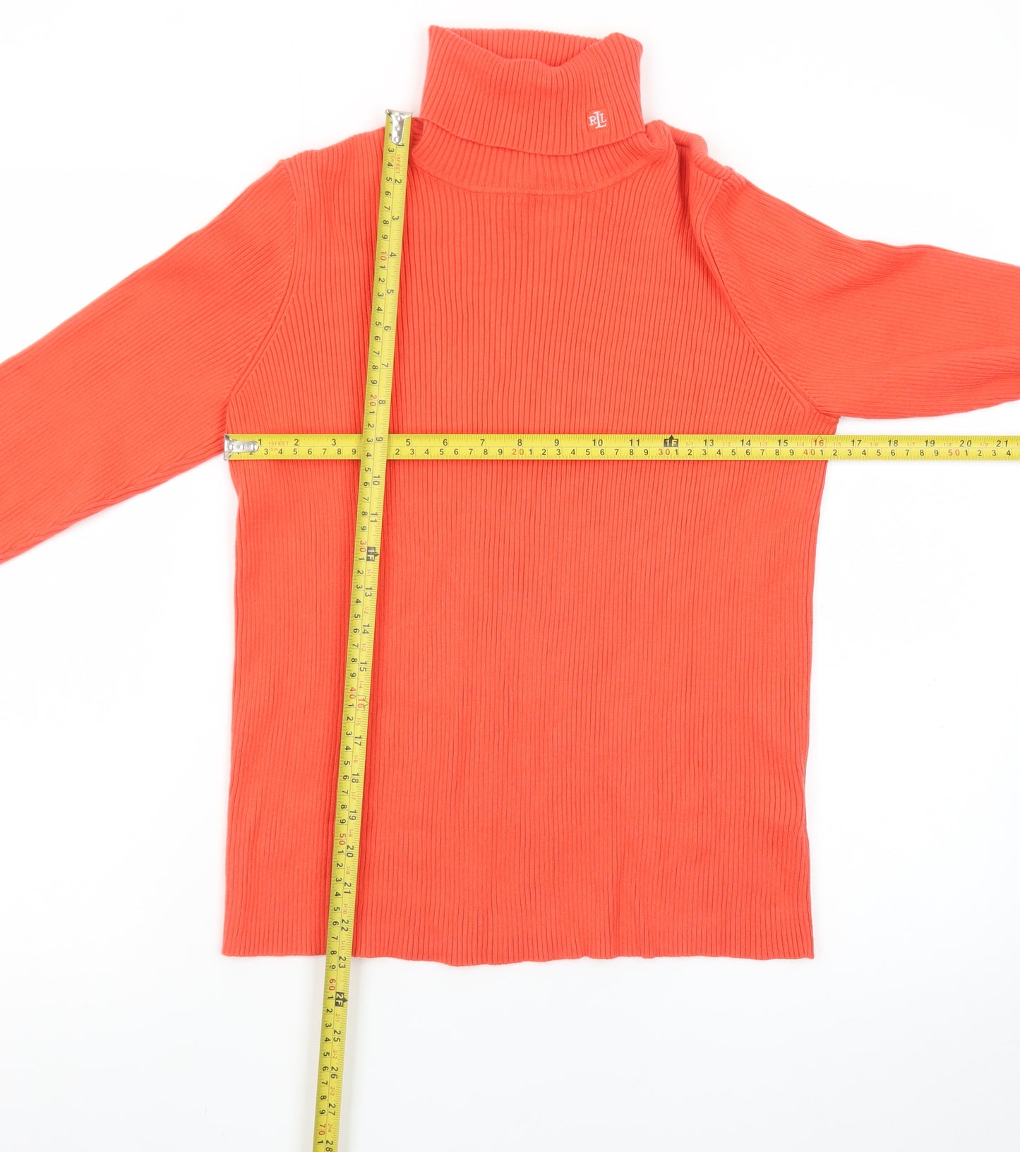Lauren Ralph Lauren Women’s Orange Roll Neck Cotton Jumper Size M