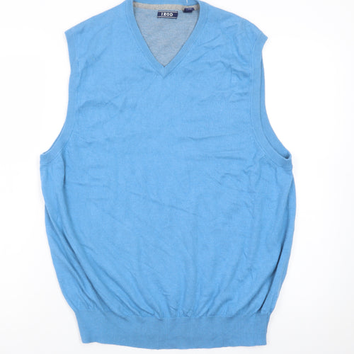 IZOD Men Blue Cotton V-Neck Sleeveless Vest L Lightweight Knit