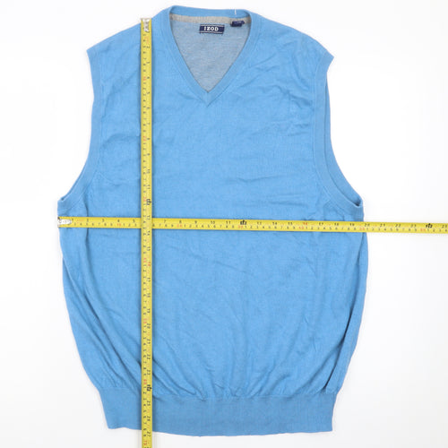 IZOD Men Blue Cotton V-Neck Sleeveless Vest L Lightweight Knit