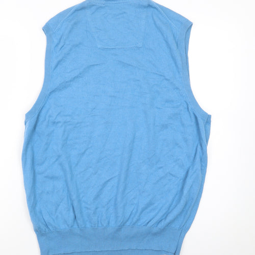 IZOD Men Blue Cotton V-Neck Sleeveless Vest L Lightweight Knit