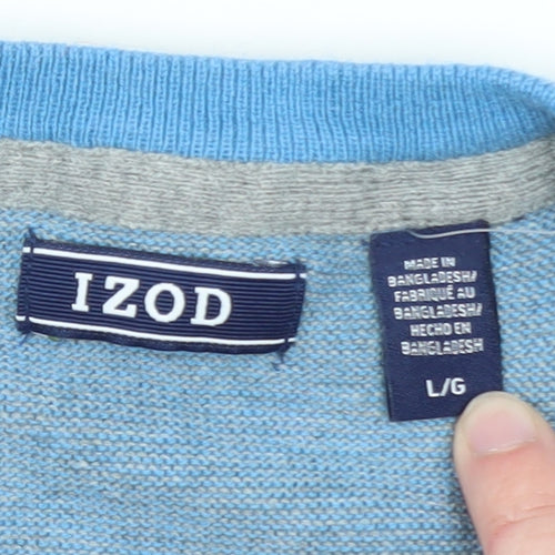 IZOD Men Blue Cotton V-Neck Sleeveless Vest L Lightweight Knit