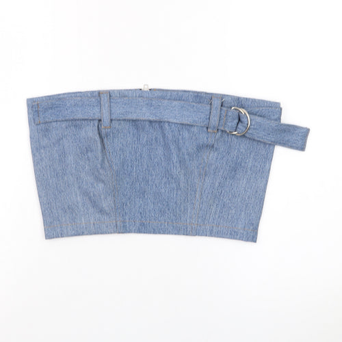 Beyond Retro Women Blue Denim Cropped Strapless Top L