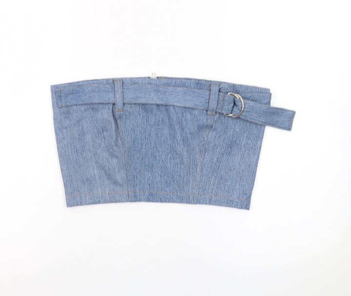 Beyond Retro Women Blue Denim Cropped Strapless Top L