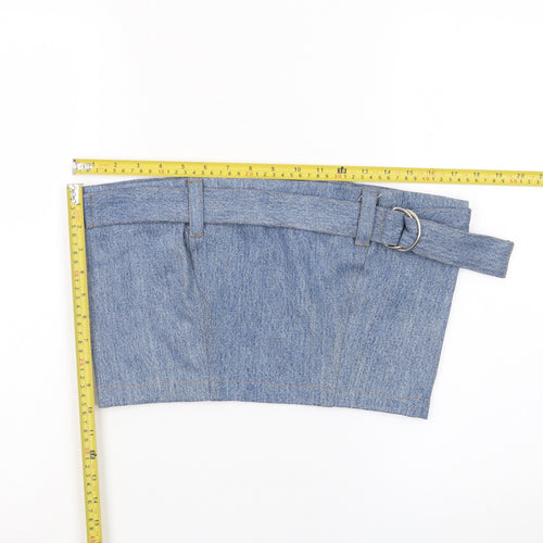 Beyond Retro Women Blue Denim Cropped Strapless Top L