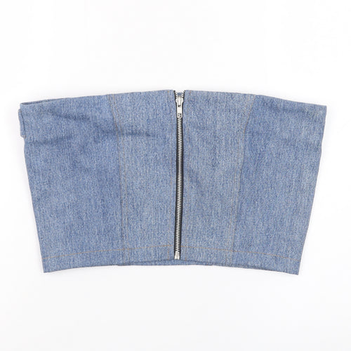 Beyond Retro Women Blue Denim Cropped Strapless Top L