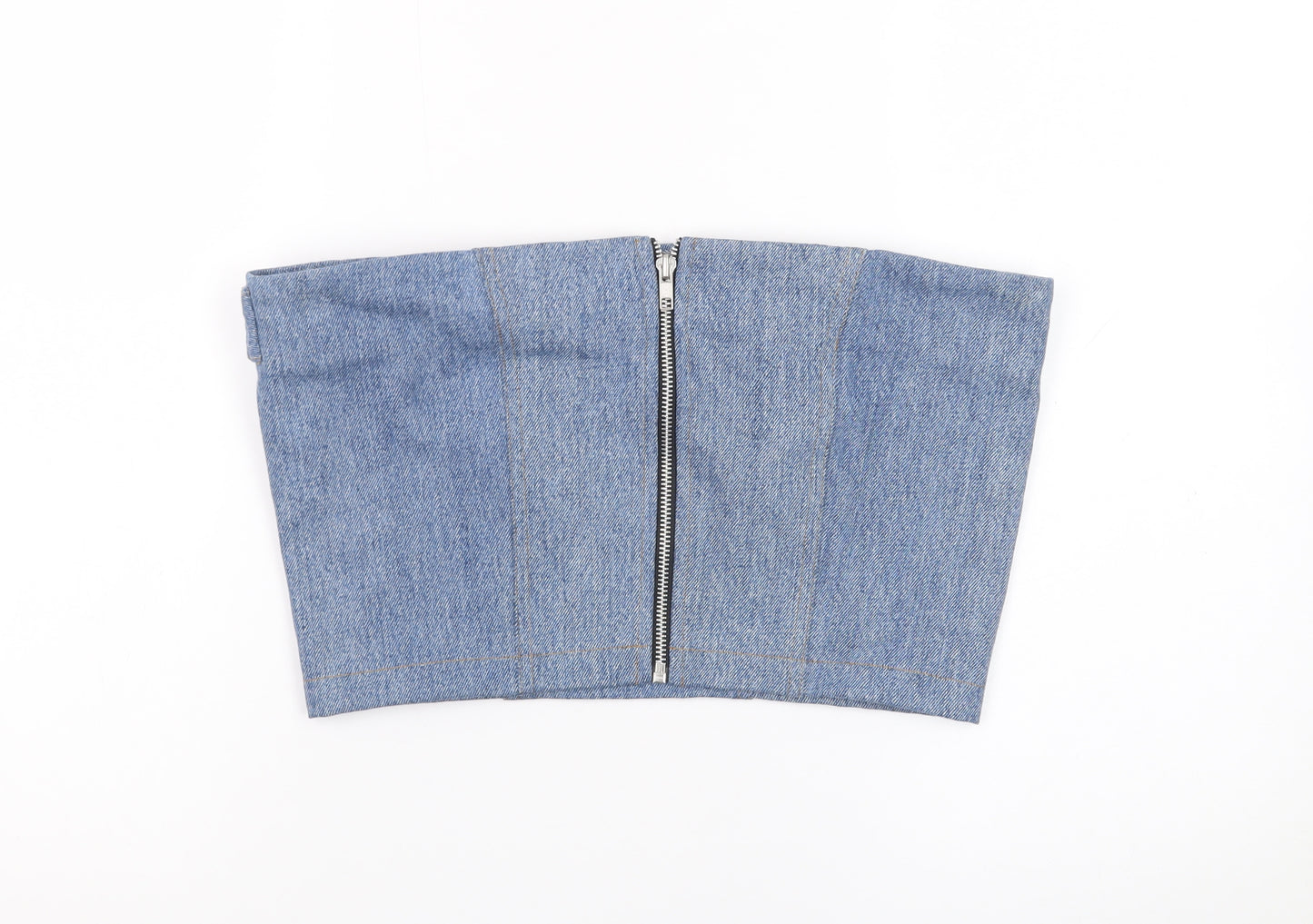 Beyond Retro Women Blue Denim Cropped Strapless Top L
