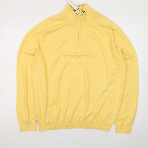 Eddie Bauer Men's Yellow 1/2 Zip High Neck Cotton Jumper Size L