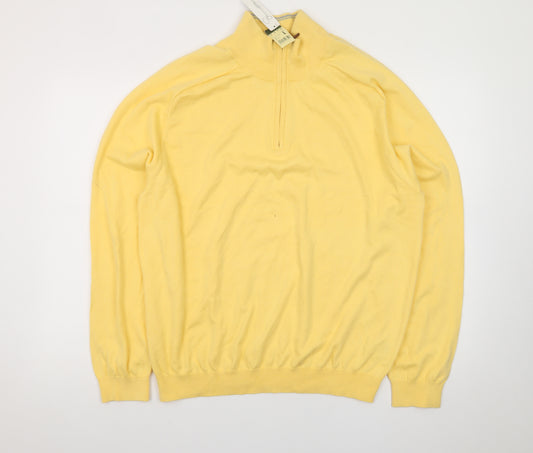 Eddie Bauer Men's Yellow 1/2 Zip High Neck Cotton Jumper Size L