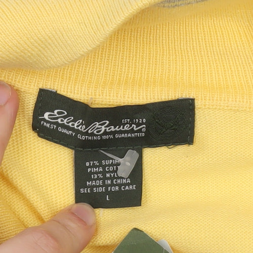 Eddie Bauer Men's Yellow 1/2 Zip High Neck Cotton Jumper Size L