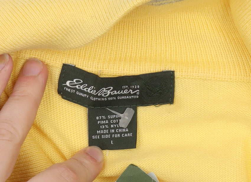 Eddie Bauer Men's Yellow 1/2 Zip High Neck Cotton Jumper Size L