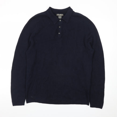 Eddie Bauer Men's Blue Cotton Collared Henley Jumper Size L