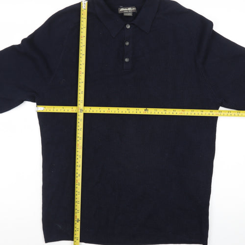 Eddie Bauer Men's Blue Cotton Collared Henley Jumper Size L