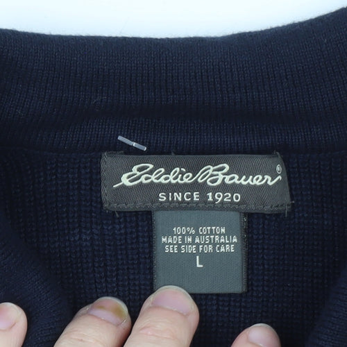 Eddie Bauer Men's Blue Cotton Collared Henley Jumper Size L