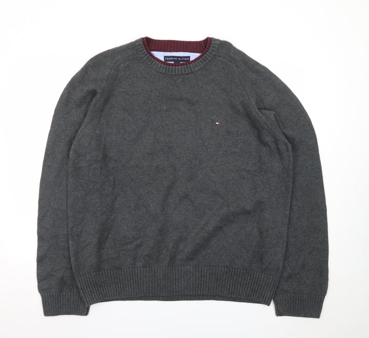 Tommy Hilfiger Men’s Grey Cotton Crew Neck Pullover Jumper M