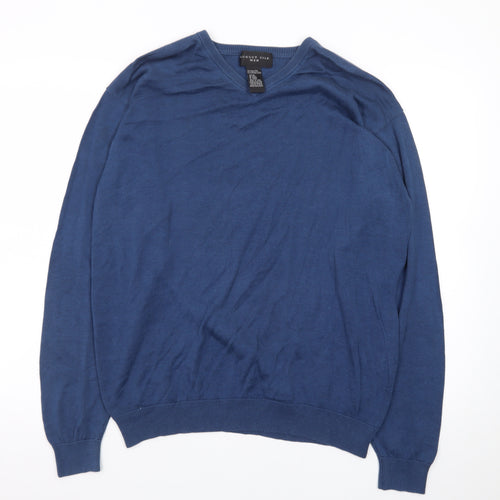 August Silk Men's Blue XL V-Neck Lightweight Pullover Jumper