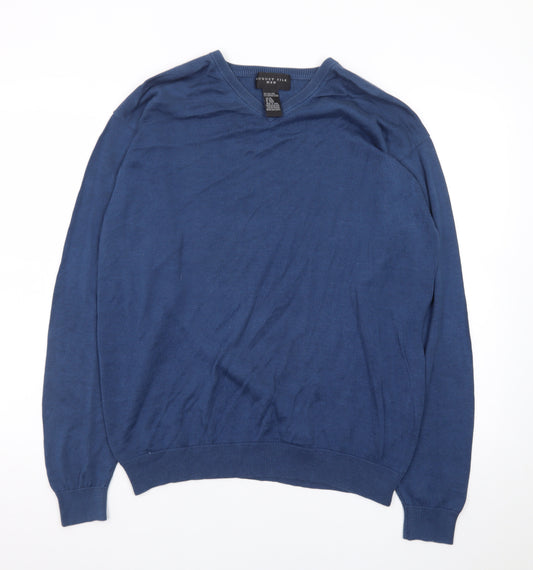 August Silk Men's Blue XL V-Neck Lightweight Pullover Jumper