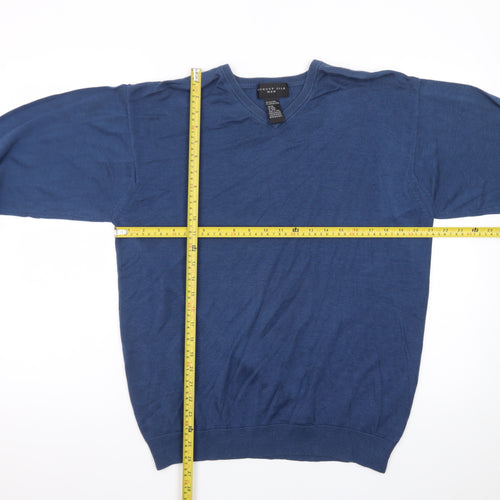 August Silk Men's Blue XL V-Neck Lightweight Pullover Jumper