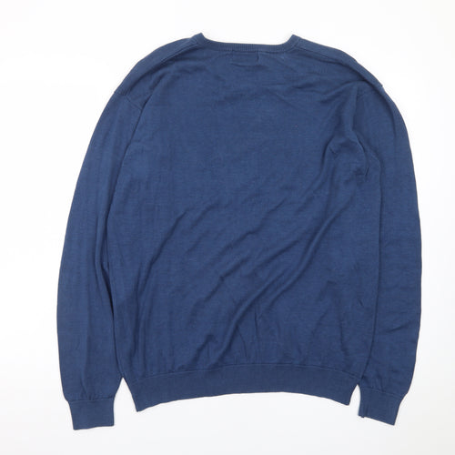 August Silk Men's Blue XL V-Neck Lightweight Pullover Jumper