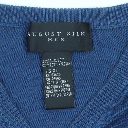 August Silk Men's Blue XL V-Neck Lightweight Pullover Jumper