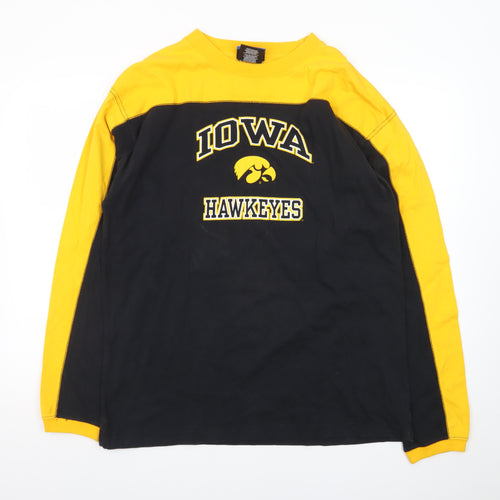 NCAA Men's L Black Yellow Iowa Hawkeyes Long Sleeve Cotton T-Shirt