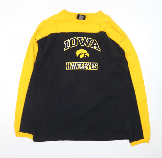 NCAA Men's L Black Yellow Iowa Hawkeyes Long Sleeve Cotton T-Shirt
