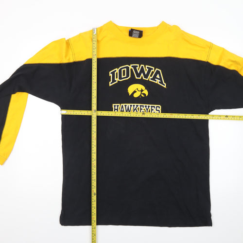 NCAA Men's L Black Yellow Iowa Hawkeyes Long Sleeve Cotton T-Shirt