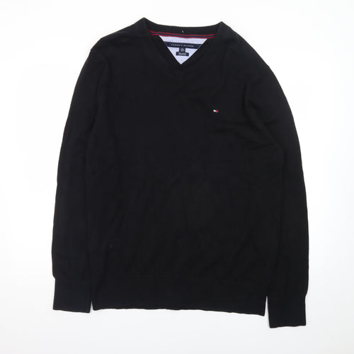 Tommy Hilfiger Men's Black XL V-Neck Cotton Jumper Classic Knit