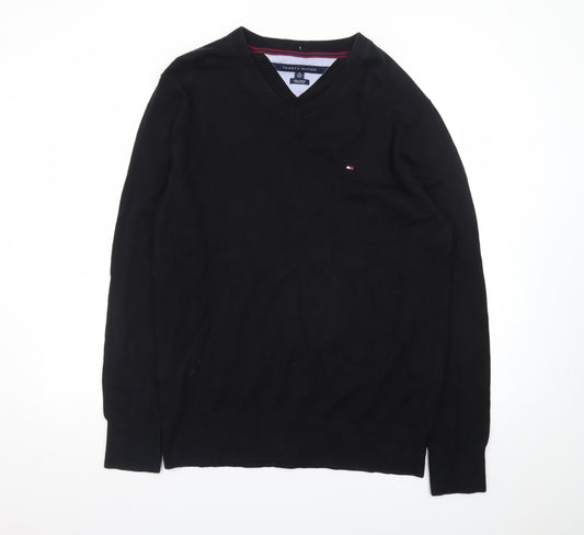 Tommy Hilfiger Men's Black XL V-Neck Cotton Jumper Classic Knit