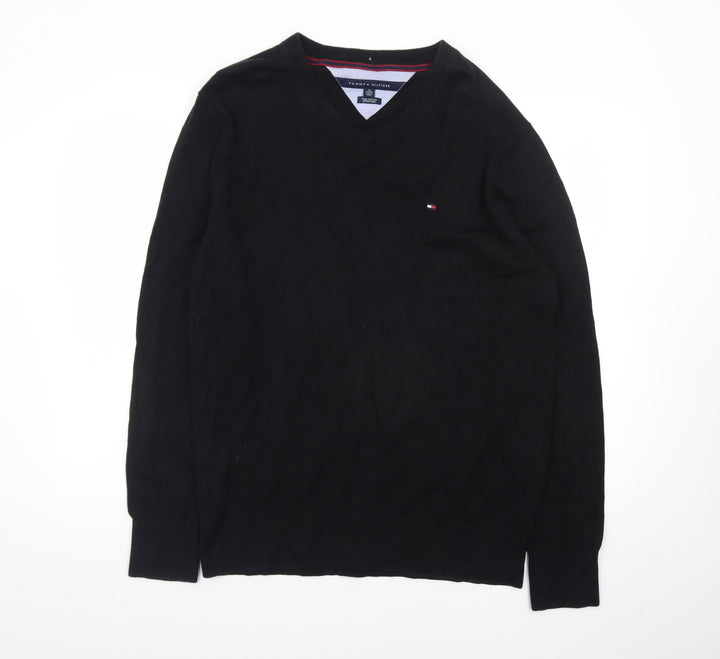 Tommy Hilfiger Men's Black XL V-Neck Cotton Jumper Classic Knit